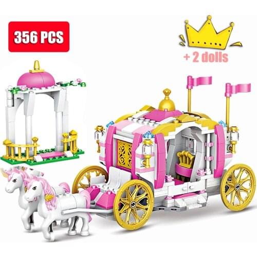 Girls Friends Luxury Royal Princess Horse Rose Carriage Building Blocks Set DIY Assembly Toys for Kids Creative Birthday Gifts