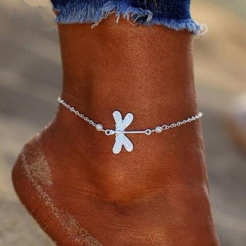Barefoot Sandals Ankle Bracelet Beach Lady Dragonfly Crystal Anklets Foot Jewelry on The Leg New Colors Women 27cm
