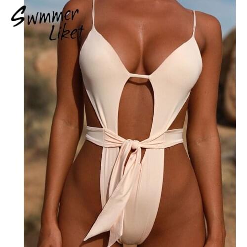 Sexy black one piece swimsuit female bathing suit Brazilian thong bikini 2019 Push up bandage swimwear women Monokini string new