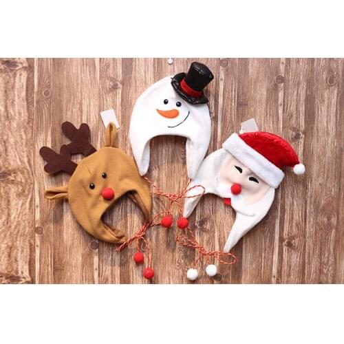 New Year Christmas Decor Flannel Snowman Santa Claus Warm Hat For Kids Adults New Year Christmas Hat