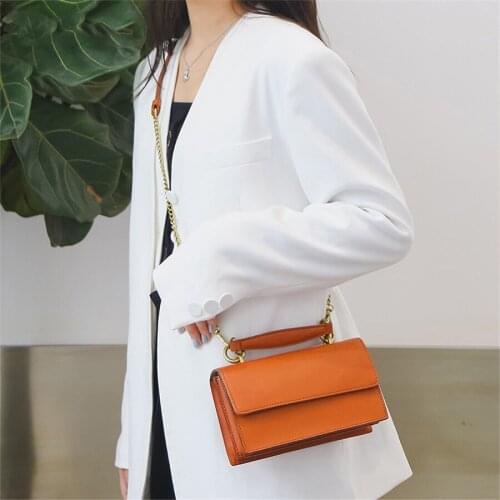 Genuine Leather Bags For Women New All-Match Simple Messenger Bag Chain Ladies Shoulder Small Square Bag Magnetic Button