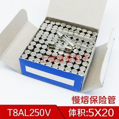 T8AL250V Slow Melt Fuse Tube 5X20MM T8A250V Insurance Tube T8A 250V 1 Box 100 PCS