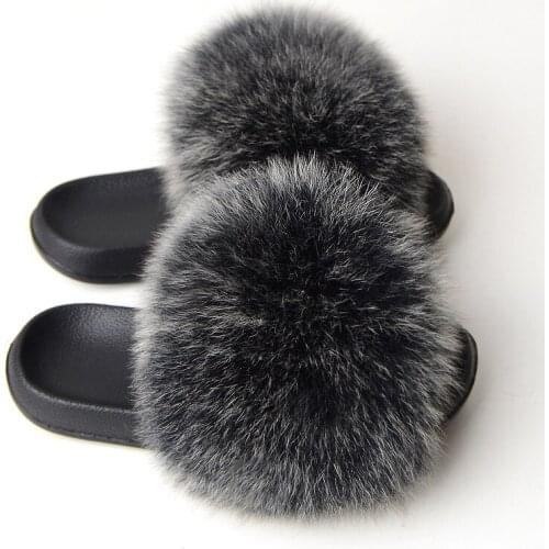 Womens summer real raccoon slippers simple fashion cute furry home indoor slippers fluffy artificial raccoon slippers