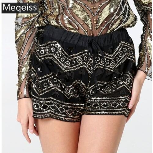 Highstreet Party Sequin Mid Waist Zipper Fly Solid sexy Shorts 2019 New Summer Fashion Streetwear Club Women Shorts wholesale