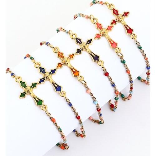 Jewelry 2021 Trend Charms On Hand Vintage Cross Jesus Bracelets For Women Christian Gifts Stainless Steel Material Wholesale