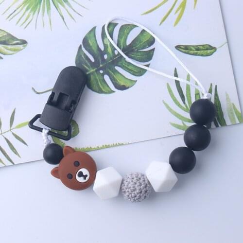 Baby Pacifier Clips Funny Pacifier Chain with Bear Holder Baby Teether Teething Chain Baby Shower Gift BPA Free
