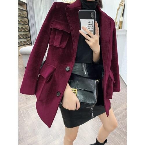 Women Spring Velvet Jacket Fashion Korean Style Short Harajuku Suit Pockets Single Breasted Casual Work Bomber Jacket 2020