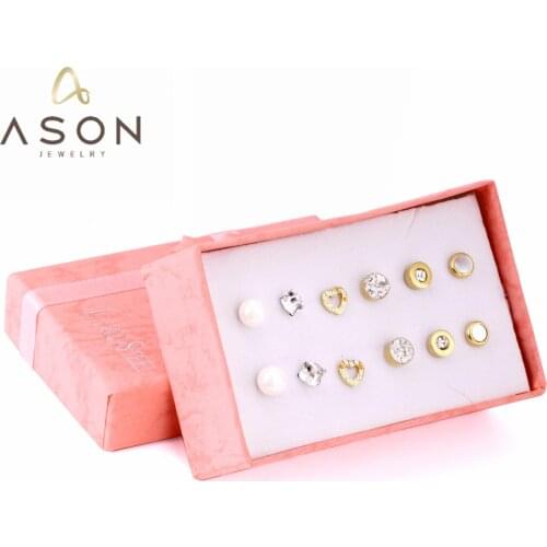 ASONSTEEL Zirconia Earrings Round Gold Color Women Titanium Steel 6pairs/box Earring Sets Wedding Earring Jewelry Bijoux
