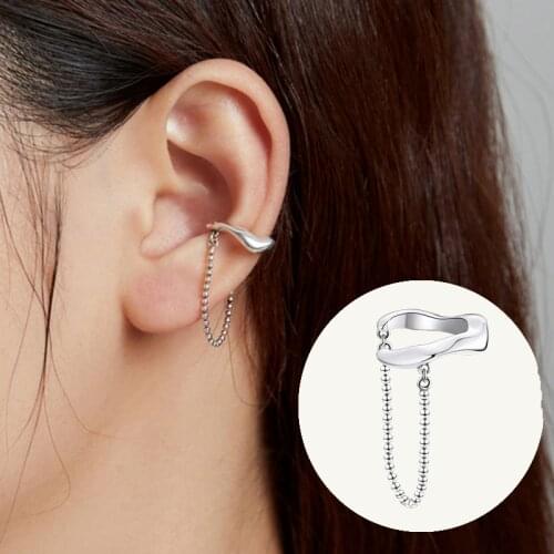WOSTU 1 pcs 925 Sterling Silver Ear Cuff Simple Long Chain Clip On Earrings Women Fashion Jewelry CQE1120