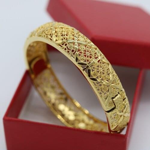 Womens Bangle Thick Bracelet Yellow Gold Filled Hollow Exquisite Bangle Gift