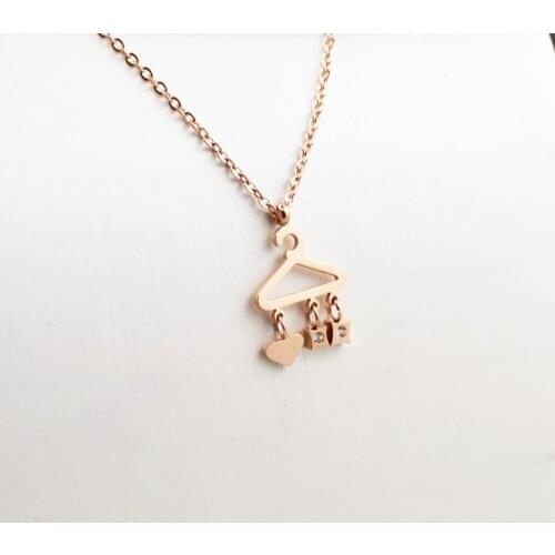 Pink Gold Color Stainless Steel Cute Hangers Love Heart Pendant Necklace Woman, Fashion Womens Necklaces Crystal Jewelry