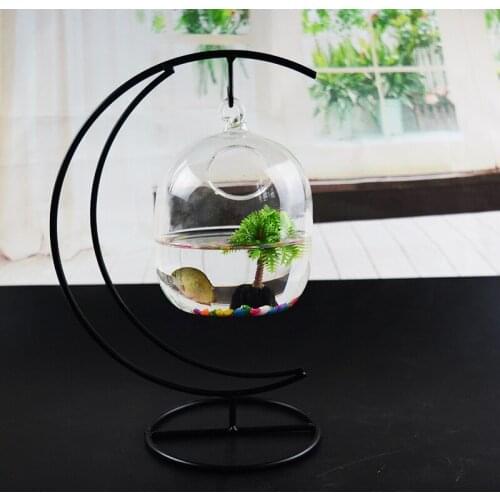 1set/pack Metal Stand Glass Terrarium Micro-Landscape Glass Bottle Hydroponic Flower Plant Glass Aquarium Vase Home Decorative