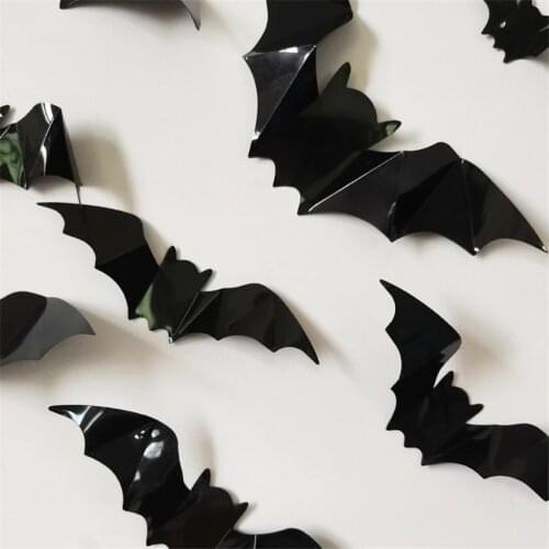 12/36pcs Halloween Decoration Black PVC Bat Wall Stickers DIY 3D Wall Decals Home Halloween Party Kids Room Living Room Decor