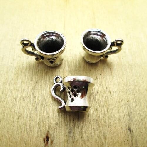 20pcs 12mm x 12mm Coffee Mug Cup 3D once upon a time DIY necklace/ bracelets charms antique silver tone