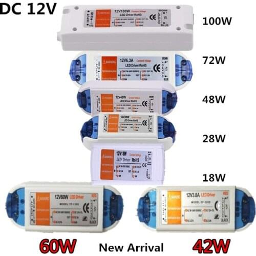 3 Years Warranty 42W 60W Lighting Transformers 18W 28W 48W 72W 100W LED Driver for LED Strip Power Supply to 12V DC