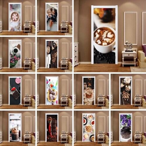 3D Pvc Gourmet Desserts Door Stickers Tempting Canvas Picture Home Decor Self Adhesive Waterproof Mural Paper Print Art Photo