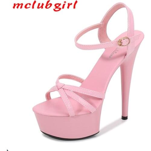 2021 Mclubgirl Catwalk Artifact Model Fine with Sexy Black Platform 15cm Heels Ultra-High-Heel Sandals Womens Summer LFD
