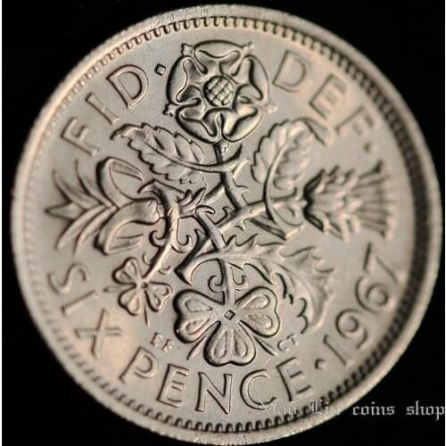 British Queen Portrait Sixpence Vintage Charms Silver Flower Metal Souvenir Gifts Lucky Coin