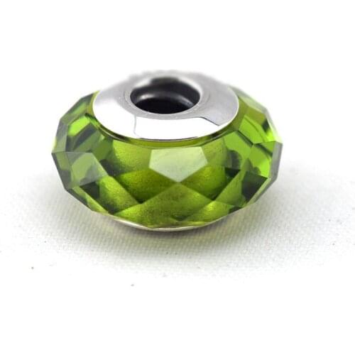 Fits Pandora Bracelet Charms 925 Sterling Silver Abstract Faceted Light Green Glass Beads Women DIY Jewelry Making Kralen