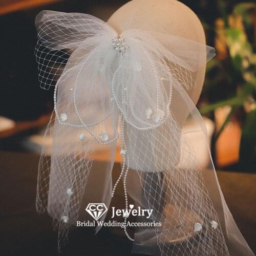 CC Bridal Veil Wedding Hair Accessories for Women Engagement Jewelry Butterfly Shape Veils Romantic Headdress Lace White AN173