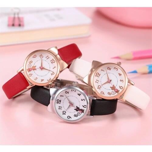 Cute Casual Girl Watch Kids Cute Leather Strap Cat Watches Waterproof Lovely Kid Children Quartz Student Wristwatch High Quality
