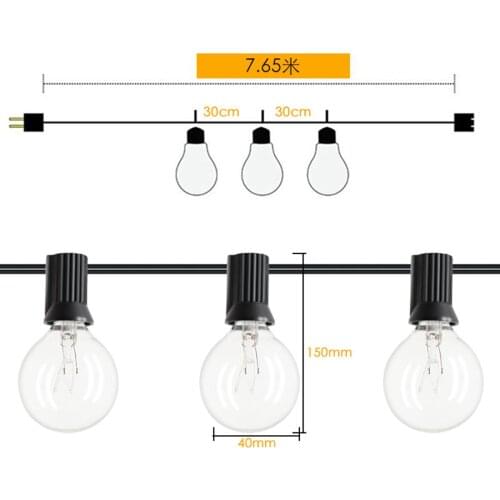 25Ft G40 Globe Bulb String Lights 25 Clear Ball Vintage Bulbs Indoor Outdoor Hanging Umbrella Patio Garden String Lighting