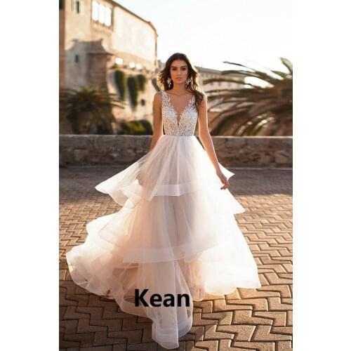 Deep-v Wedding Dresses Tiered Backless Tank Bride Gown Dubai Arabic Abiti Da Sposa Boho Vestidos De Novia De Noche Plus Size