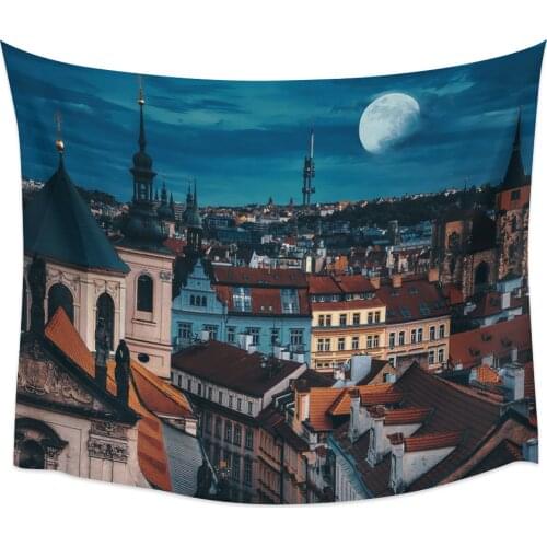 Prague Night Scenery Wall Tapestry Cover Beach Towel Picnic Yoga Mat Home Decoration