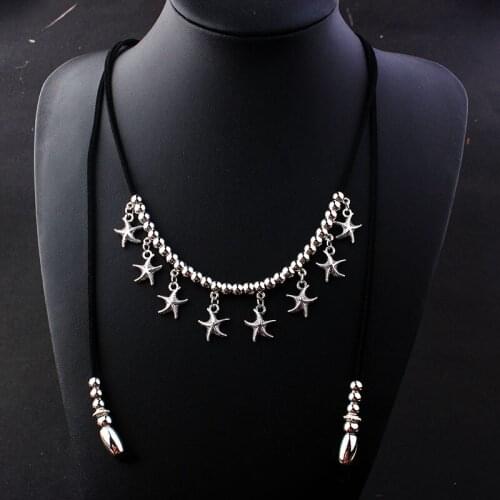 Gothic Starfish Feather Necklace for Women Sweater Chain Retro Disc Magic Wizard Long Rope Chains Goth Jewelry Wholesale VGN041