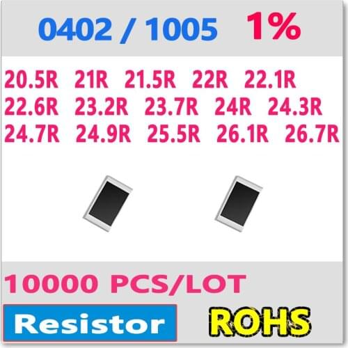 JASNPROSMA OHM 0402 F 1% 10000pcs 20.5R 21R 21.5R 22R 22.1R 22.6R 23.2R 23.7R 24R 24.3R 24.7R 24.9R 25.5R 26.1R 26.7R smd 1005