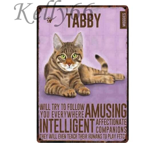 [ Kelly66 ] Tabby CAT Metal Sign Tin Poster Home Decor Bar Wall Art Painting 20*30 CM Size y-1793