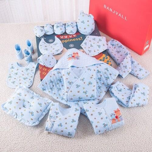 Polar Bear Print Newborn Baby Girl Boy Clothes Set Thick Cotton Cartoon Baby Winter Outfits 19 Pcs/Set