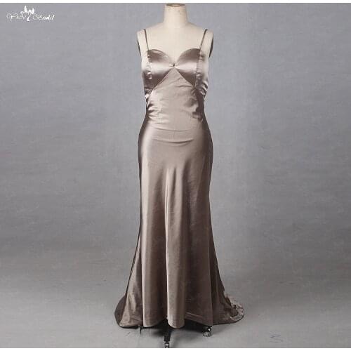 RSE806 Real Job Photo Simple Backless Sheath Brown Colored Satin Dress Plus Size Sexy Bridesmaid Dresses Beautiful Cheap Dresses