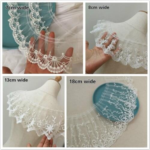 New Organza Embroidered Ivory White Lace Fabric DIY Clothes Cuff Neckline Skirt Lengthened Hem Trim Toy Pet Neck Sewing Material