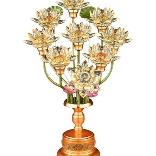 Lotus Lamp for Buddha Worship Household Colorful Plug-in Nine Products Glaze Buddha Worshiping Lamp Pairs of Temple Crystals