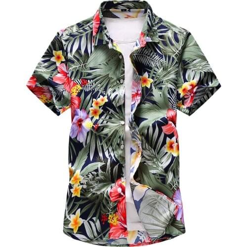Summer Men black whole body floral printed Hawaiian vacation casual shirts Hip hop male Slim Short sleeve shirt Plus Size 7XL
