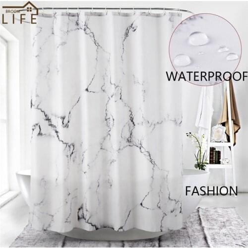 Fashion 3D Marble Print White Shower Curtain Modern Bathroom Curtains Waterproof Organizer Bathing Screen Decor with 12 Hooks