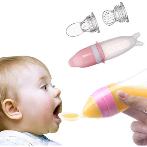 50ML Cartoon Dolphin Baby Bottle Safe Milk Fruit Vegetable Newborn Silicone Feeding Soft Spoon Baby Training Feeder