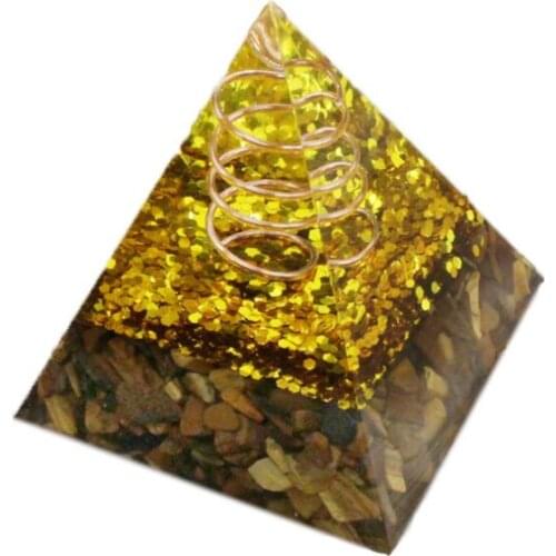 Natural Tiger Eye Stones Chips Resin Pyramidal Orgone Energy Chips Orgone Pyramid Resin Craft Home Ornament 1pc
