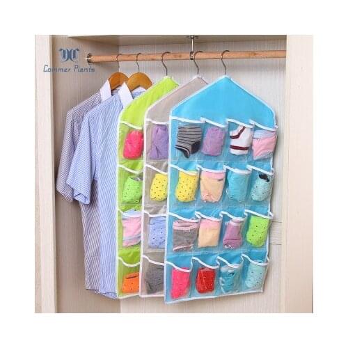 16 Pockets Household Clear Hanging Bag Socks Bra Underwear Rack Hanger Storage Organizer Wardrobe aving Space Organizer