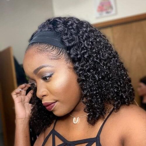 Deep Wave Headband Wigs Glueless Afro Kinky Curly Silk Headband Wigs Human Hair for Black Women Brazilian Half Wigs