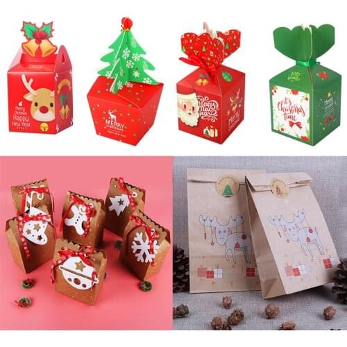 Christmas Kraft Paper Gift Bag Santa Snowman Candy Chocolate Cookies Bag Merry Christmas Decorations New Year Kraft Paper Box