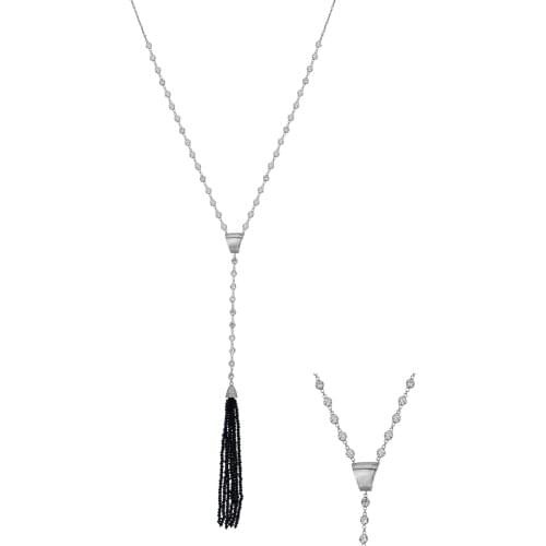 Silver, Navy Blue Beads Dangle Cubic Zirconia Chain Long Necklace, best present options for Your Loved Ones