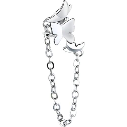 Smooth Chain Butterfly Ear Bone Clip On Earrings for Women Fashion Jewelry Ear Cuffs No Piercing 2021 New