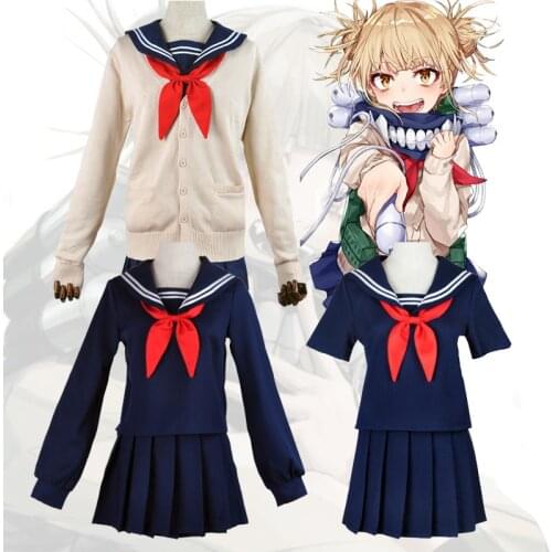 Himiko Toga School Uniform Anime My Hero Academia Cosplay Costume Sailor Suit JK Long Sleeve Dress Skirt Yellow Wig Boku no Hero