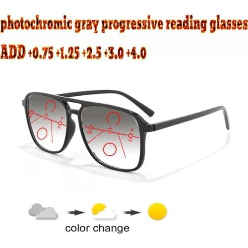 Photochromic Gray Progressive Multifocal Reading Glasses Large Size Men Woem Ultralight +1.0 +1.5 +1.75 +2.0 +2.5 +3 +3.5 +4