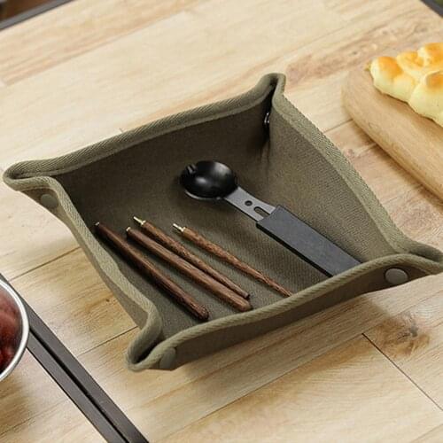 Foldable Versatile Desktop Storage Canvas Box Waxed Canvas Storage Tray Folding Catchall Box Tray For Jewelry Keys Coin