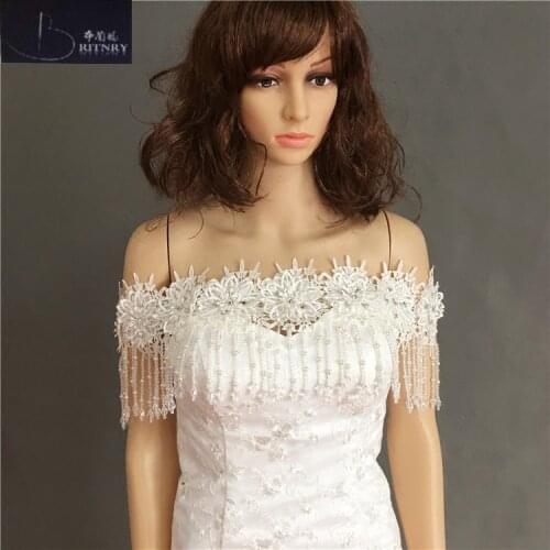New Arrival Bolero Appliques Crystals Wedding Wrap Boat Neck Wedding Bolero Lace Wedding Accessories Evening Dress Bolero Shawl