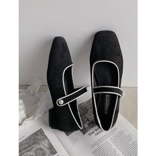 One Word With Mary Jane Womens Shoes Spring And Summer New Retro Square Toe All-Match Shallow Mouth Low-Heeled Shoes