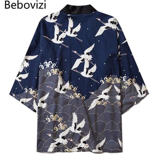 Traditional Chinese Style Crane Print Harajuku Men Women Streetwear Summer Clothing Loose Yukata Japanese Kimono Jacket